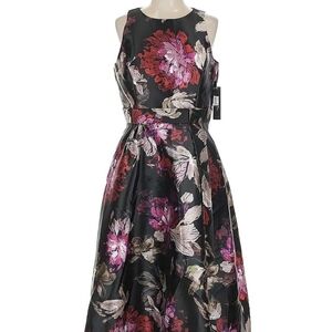 Tahari Black and Pink Floral Maxi Dress